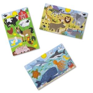 NWT Melissa & Doug Wooden Jigsaw 3x 12-Piece Puzzles (Safari, Farm, Ocean)